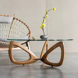 Hot Sale Nordic Style Holz Große runde gehärtete Glas Desktop-Arbeits platte Couch tisch für das Wohnzimmer