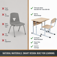 Chaise de bureau gain de place pour salle de classe, hauteur réglable, base cantilever, étagère sous le bureau pour programme post-scolaire et salle d'activités pour enfants