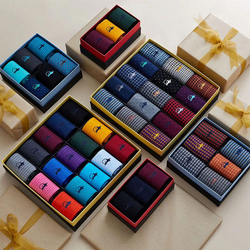 Custom Mens Designer Collection Luxury Colorful Finely Knitted Jacquard Patterns Knit Ribbed Embroidery Business Cotton Socks