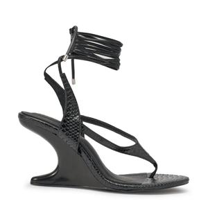 Fashion Trend Women Faux <strong>Croc</strong> Leather Curved Wedge Heel Sandals Comfortable Lace <strong>up</strong> High Heel Sandals - Product Image 1