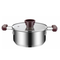 Ensemble de trois casseroles empilables écologiques colorées à bouton rétractable sans revêtement, style américain, en acier inoxydable, fond plat en métal