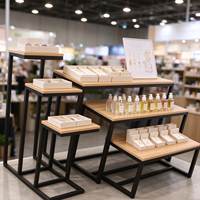 Ensemble de 3 tables de présentation pliables en métal avec étagère de supermarché, présentoir portable pour magasin et exposition