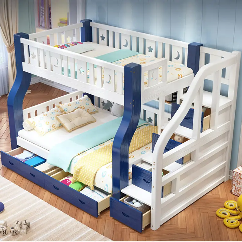 Fabrika yeni stil avrupa katı ahşap çocuk yatağı dolap ve slayt çocuk ranza meşe ahşap çocuk odası modern