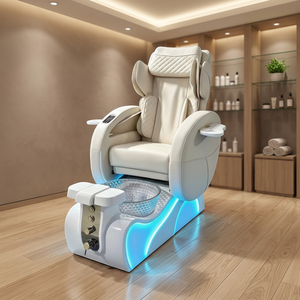 Fauteuil de pédicure crème avec massage, chaise de salon rembourrée pour spa des pieds avec panneau de commande et bassin - Product Image 1