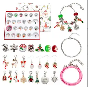 Chenghai SamToyCn عيد الميلاد 24 DIY مطرز المعلقات سحر وأقراط الفولاذ المقاوم للصدأ الأزياء مجموعة مجوهرات للفتيات هدية