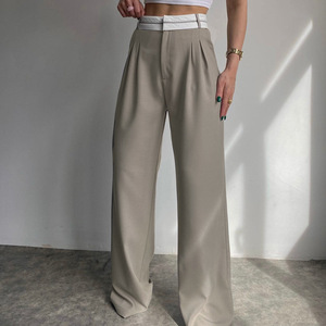 Özel bayan yüksek moda <span class=keywords><strong>Palazzo</strong></span> geniş bacak pantolon cepler ile yüksek bel rahat resmi ofis pantolon