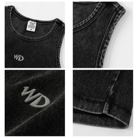 Camiseta sin mangas ajustada y elegante para mujer, estilo veraniego, con logo bordado en 3D, tipo chaleco, con efecto lavado a la piedra, para chicas modernas.