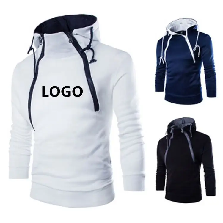 wholesale winter double zippers sweater with hood long sleeve hoodie men sweatshirt jacket