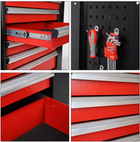 Chariot à outils rouge et noir avec plateau de rangement supérieur, chariot à outils en acier à 7 tiroirs avec roues pour mécaniciens et bricolage à domicile
