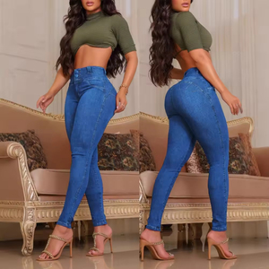 <span class=keywords><strong>Jeans</strong></span> Autentici Colombiani da <span class=keywords><strong>Donna</strong></span> in Denim Leggero con Motivo Floreale, Stile Vintage Casual, Effetto Push-Up Blu - Product Image 4