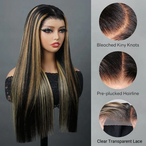 11A faits saillants cheveux blonds pleine densité fermeture sans colle perruques de cheveux humains 13X4 dentelle frontale couleur os perruque droite - Product Image 3