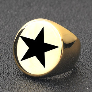 Anillo Redondo de Acero Inoxidable para Hombre, 22MM, Grabado Láser con Estrella de Cinco Puntas, Color Dorado, Joyería de Moda, Regalo - Product Image 3