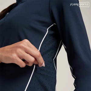 Baju olahraga atletik wanita, baju Pullover lengan panjang ritsleting, baju ketat olahraga Yoga atletik potongan jala nilon - Product Image 3