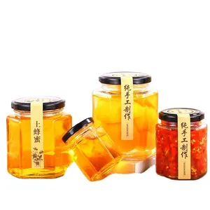 꿀 항아리 4 온스 사용자 정의 디자인 유리 꿀 잼 항아리 금속 뚜껑