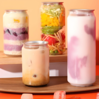 Boîtes en PP PET transparentes de haute qualité pour thé au lait, jus, 200 ml/250 ml/330 ml/500 ml/650 ml, logo personnalisé, estampage doré, couvercles pour bubble tea, soda
