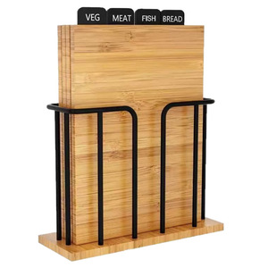 Juego de tablas de cortar de bambú con soporte metálico de 3 niveles, rectangular, para cocina, para cortar verduras, carne, pescado y pan. - Product Image 1