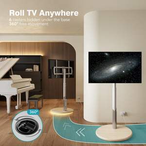 Soporte Móvil para <span class=keywords><strong>TV</strong></span> con Ruedas y Enchufe, Carro con Ruedas para Monitores <span class=keywords><strong>OLED</strong></span> LED de 27-65 Pulgadas, 6 Niveles de Ajuste de Altura, Iluminación Ambiental Inferior - Product Image 2