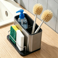 Organisateur d'évier de cuisine en acier inoxydable BX, égouttoir multi-compartiments pour éponges, brosses et produits de nettoyage