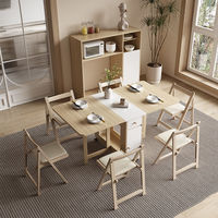 Ensemble Table et Chaises Pliantes en Bois Style Crème, Simple et Multifonctionnel, pour Usage Domestique, Repas Mobile, Conception Pliable Pratique