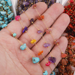 Silver & Gold Plated Stainless Steel <b>Chain</b> with Various Semi-Precious Stone Chips Beaded for DIY Necklace & Bracelet - Product Image 5