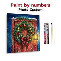 Kit de peinture par numéros pour adultes, couronne de Noël DIY sur toile acrylique avec pinceaux, décoration murale pour porte de grange hivernale