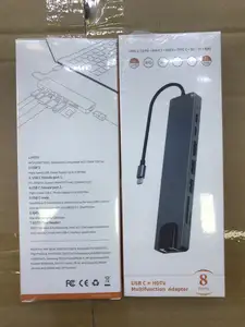 Haute Qualité 8 En 1 Multiport Type C À hd-mi + VGA + Port LAN + 2 * USB 3.0 + SD/TF Carte + Port Audio + USB-C Moyeu Câble Adaptateur