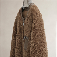 Manteau court en laine pour femme, sur mesure en usine, col rond, fermeture éclair, veste Teddy en laine avec poche en cuir, commande en gros OEM