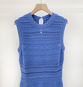 Nouvelles arrivées Sept Couleurs 2026 Début du Printemps Élégante <span class=keywords><strong>Robe</strong></span> Longue Française à Col Rond Sans Manches avec <span class=keywords><strong>Fermeture</strong></span> Éclair Diamantée et Imprimé Vague Creux - Product Image 5