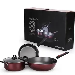 Fine Iron 3 Piece Set Pots And Pans Non-stick Cookware Set Cooking Nonstick Cookware Sets