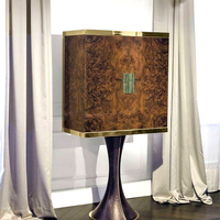 Meuble à vin de style moderne Furnistyle pour la cuisine, en contreplaqué + placage, finition brillante, verre, acier inoxydable, personnalisable