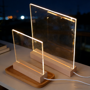 Lampe de nuit en acrylique avec support pour messages, base LED, tailles variées, support de lampe artisanal en bois, décoration moderne pour la maison - Product Image 2