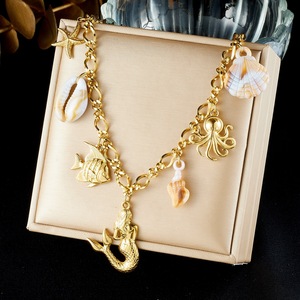 สร้อยคอ Mermaidcore ลายสัตว์ทะเล ชุบทอง 18K สแตนเลสสตีล รูปนางเงือก ปลาหมึก ปลาดาว เปลือกหอย หลายจี้ ไม่ลอก ไม่ดำ - Product Image 2