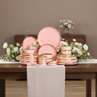 Service de vaisselle en porcelaine SISAIER écologique avec bord doré, 18 pièces, avec kit d'ustensiles, vaisselle de luxe verte pour la maison et les restaurants