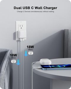 35W Dual <b>USB</b> <b>C</b> Port Compact Power <b>Adapter</b> 2 <b>Type</b> <b>C</b> Ports White Foldable Universal Charger For iPhone MacBook iPad AirPods - Product Image 2