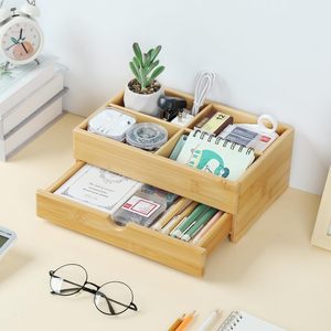 Bamboo Cosmetic Storage <b>Box</b> With Drawer Desktop Organizer For <b>Makeup</b> And Perfume - Product Image 2