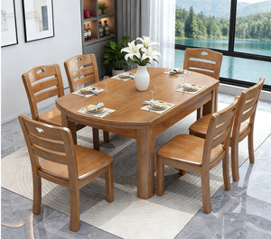 Ensemble de table à manger en bois massif moderne et peu encombrant, table de cuisine ronde pliable et convertible de luxe pour petit appartement - Product Image 4