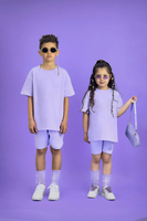 Nouvelle arrivée Offre Spéciale vente en gros T-shirt et short violets deux pièces pour enfants ensembles courts pour filles