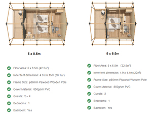 Casa de Glamping de Madera Resistente con Techo a Dos Aguas Extendido de 5*7m para 2 Personas, Ideal para Acampar al Aire Libre en <span class=keywords><strong>el</strong></span> Desierto - Product Image 3