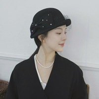 Béret en Laine Australienne Premium Style Français Vintage avec Nœud en Dentelle et Maille, Casquette de Peintre pour Femme, Hiver, Effet Amincissant, Élégant
