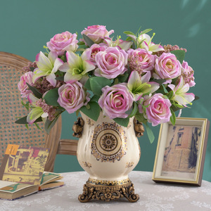 <span class=keywords><strong>Vase</strong></span> à fleurs de petite taille, style dessin abstrait classique fait main, motif antique de fleurs et d'oiseaux - Product Image 2