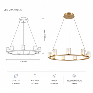 Lustre LED moderne en forme d'anneau, suspension cylindrique en verre, lampe suspendue circulaire en métal brossé pour salle à manger, villa, hôtel - Product Image 5