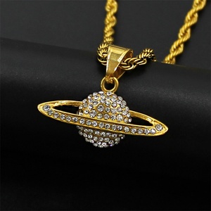 Plated Fine Jewelry Pendant Necklace 18K Gold Plated Stainless Steel Space Planet Rhinestone Luxury <b>Rope</b> <b>Chain</b> Lady Anniversary - Product Image 5