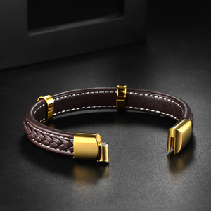 Mode Simple <span class=keywords><strong>Bracelet</strong></span> En Cuir En Acier Inoxydable Logo Personnalisé DIY Métal Boucle <span class=keywords><strong>Magnétique</strong></span> Brun Noir <span class=keywords><strong>Bracelet</strong></span> En Cuir Pour Hommes - Product Image 4