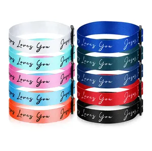 Fabriek Op Maat Trendy Brede Gekleurde Verstelbare Stof Polsband Jesus Love You Bedrukte Studentenvereniging Geweven Armband Voor Dames