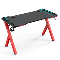 Bureau de jeu ergonomique en bois blanc R-5 avec surface en mélamine, éclairage LED RVB 256 couleurs, crochet pour casque et porte-gobelet
