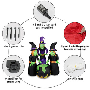 Decorazione Gonfiabile di Halloween Tre <span class=keywords><strong>Streghe</strong></span> Intorno a un Grande Braciere con Luci LED per Esterni - Product Image 3