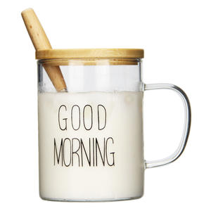 Seaygift logo personnalisé résistant à la chaleur en vrac verre bonjour tasse à café tasse borosilicate petit déjeuner tasses avec couvercle en bambou cuillère - Product Image 5