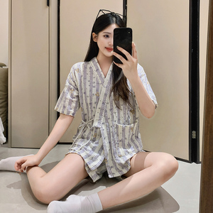 Pyjama d'été pour <span class=keywords><strong>femme</strong></span>, ensemble <span class=keywords><strong>kimono</strong></span> <span class=keywords><strong>Geisha</strong></span> nuageux, mignon, dessin animé, manches courtes et short - Product Image 1