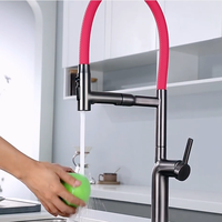 Robinet de cuisine moderne classique en acier inoxydable 304 brossé magnétique, eau chaude et froide, finition nano noir/argent, montage sur plan