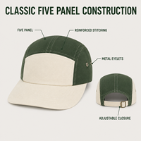 Casquette de camping personnalisée à cinq panneaux en toile de coton, style streetwear, avec patch brodé et fermeture ajustable